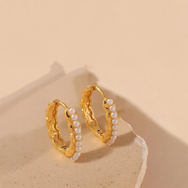 Hot Selling Niche Personality Temperament Earrings Ear Hoops Copper Plated 18K Gold Micro Inlaid Zircon Star Pearl Double Layer Geometric Personality Stud Earrings Jewelry