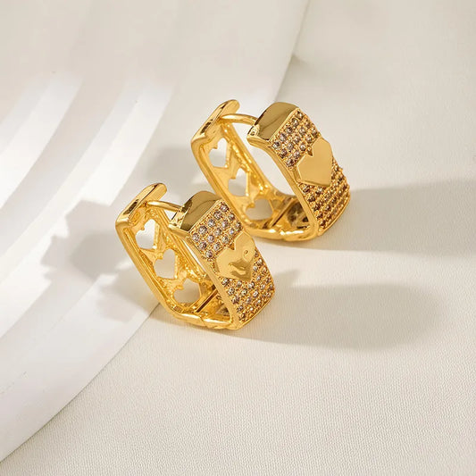 Hot Selling Niche Personality Temperament Earrings Ear Hoops Copper Plated 18K Gold Micro Inlaid Zircon Star Pearl Double Layer Geometric Personality Stud Earrings Jewelry