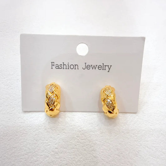 Hot Selling Water Plated Micro Paved Zircon C Shaped Earrings Fashionable Women's Daily Wear Copper Post