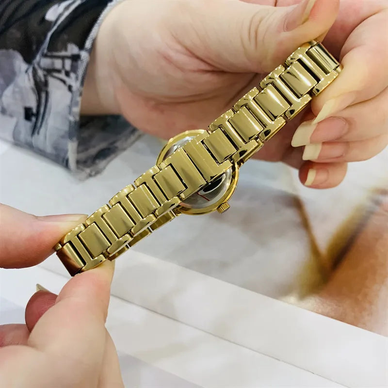 IBSO Gold Diamond Embedded Ladies Watch Small Dial Waterproof Fashionable Quartz Stainless Steel Band Round Shape Luxury Brand (Copy)