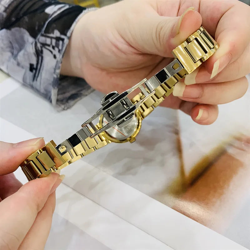 IBSO Gold Diamond Embedded Ladies Watch Small Dial Waterproof Fashionable Quartz Stainless Steel Band Round Shape Luxury Brand (Copy)