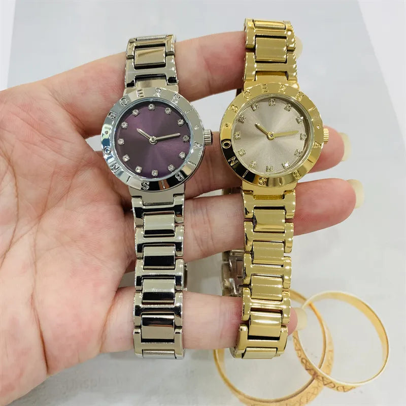 IBSO Gold Diamond Embedded Ladies Watch Small Dial Waterproof Fashionable Quartz Stainless Steel Band Round Shape Luxury Brand (Copy)
