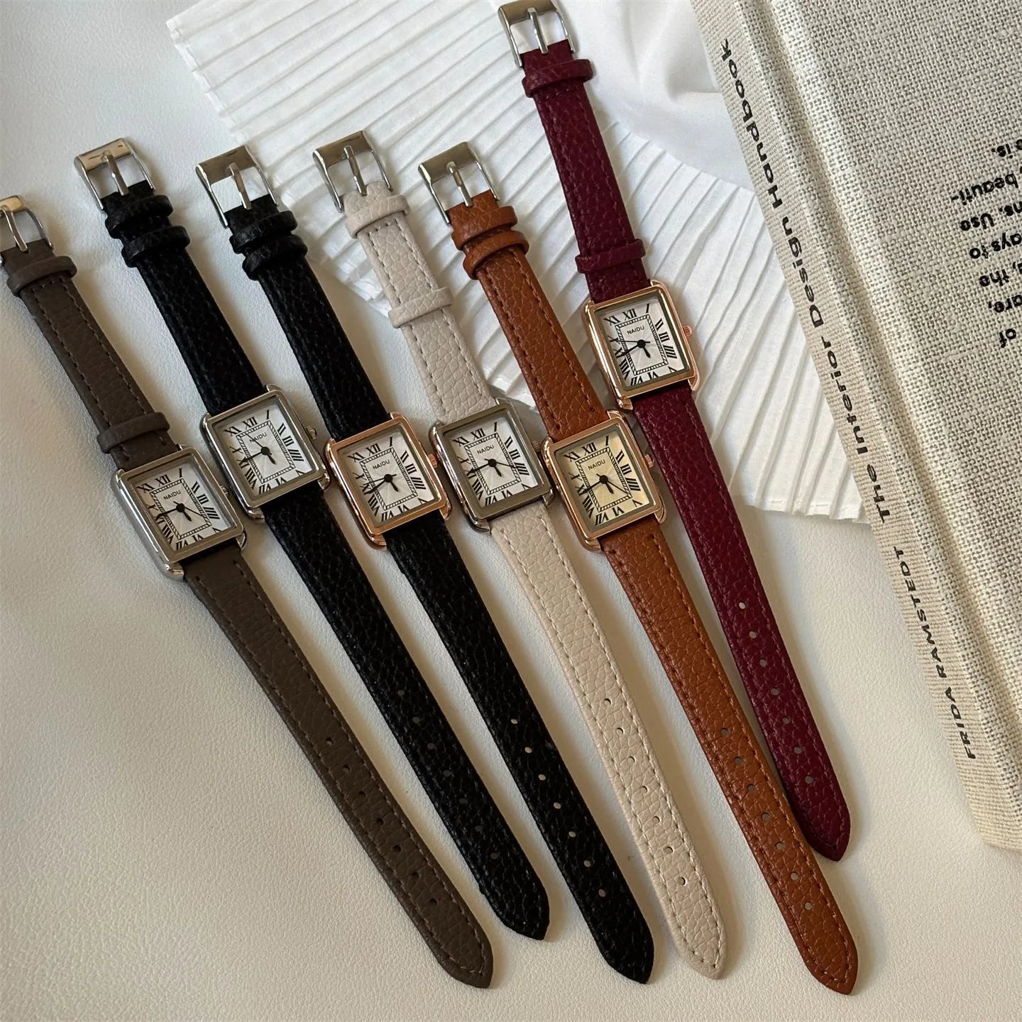 IEKE Minimalist Luxury Square Dial Leather Belt Women's Watch Casual Fashion Quartz Watch Elegant White Display Student Watch