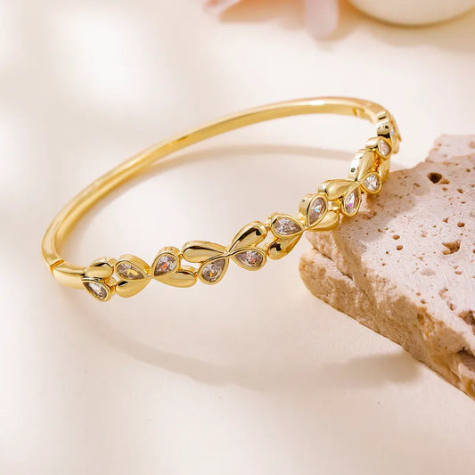 INS Style Zircon Inlaid Bracelet Retro Wide Edge Full Diamond Plated 18K Real Gold Irregular Bracelet For Women