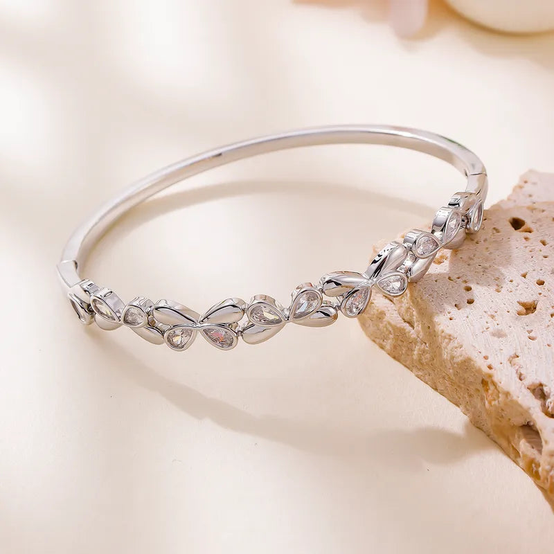 INS Style Zircon Inlaid Bracelet Retro Wide Edge Full Diamond Plated 18K Real Gold Irregular Bracelet For Women