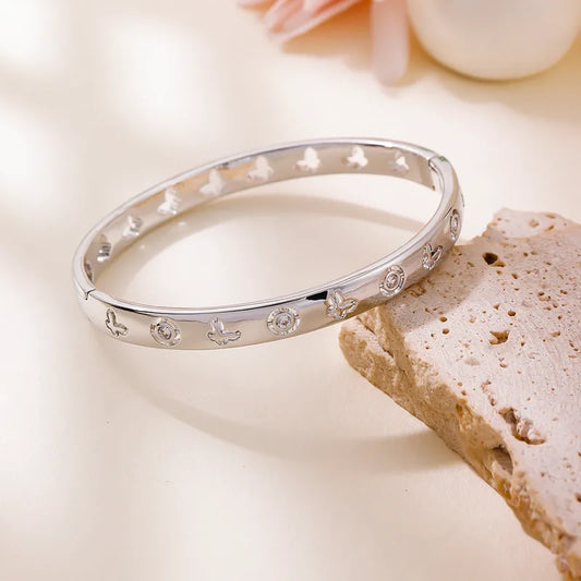 INS Style Zircon Inlaid Bracelet Retro Wide Edge Full Diamond Plated 18K Real Gold Irregular Bracelet For Women