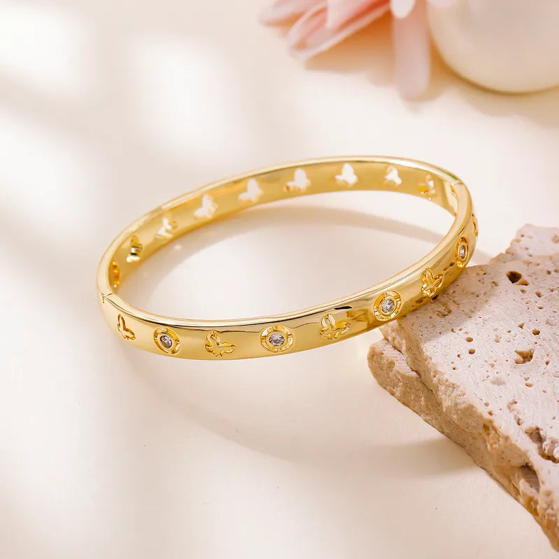 INS Style Zircon Inlaid Bracelet Retro Wide Edge Full Diamond Plated 18K Real Gold Irregular Bracelet For Women