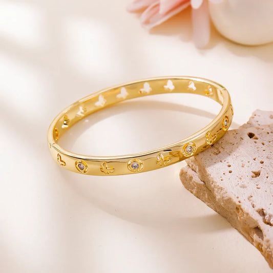 INS Style Zircon Inlaid Bracelet Retro Wide Edge Full Diamond Plated 18K Real Gold Irregular Bracelet For Women