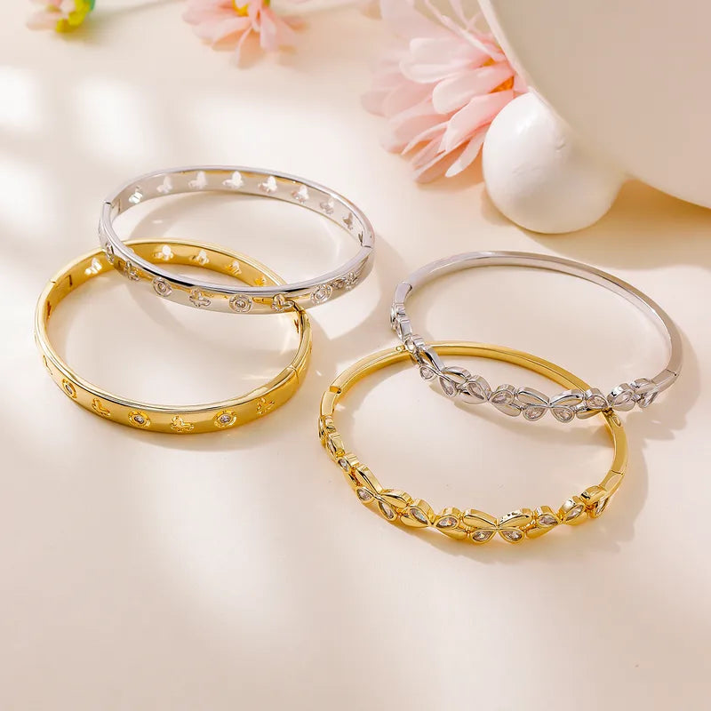 INS Style Zircon Inlaid Bracelet Retro Wide Edge Full Diamond Plated 18K Real Gold Irregular Bracelet For Women