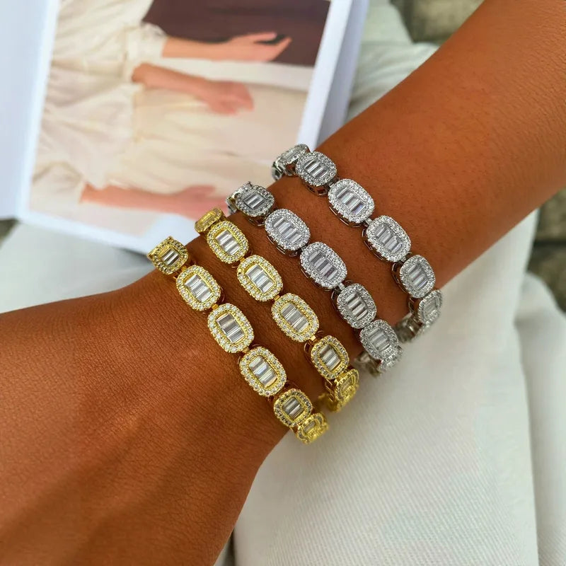 Infinite Geometric Diamond Embedded Zircon Creative Bracelet Fashionable OL Style Women's Copper Bracelet