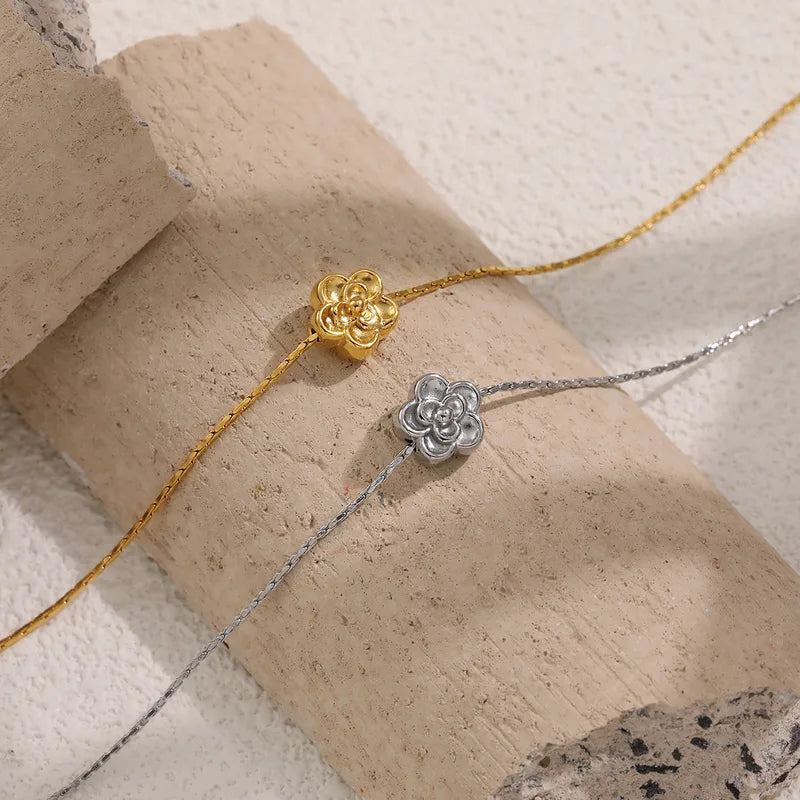 Ins Style Fashion Lucky Peach Blossom Titanium Steel Pendant Gold Color Women's Necklace Bohemian Pattern