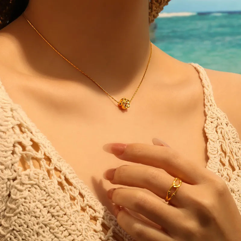 Ins Style Fashion Lucky Peach Blossom Titanium Steel Pendant Gold Color Women's Necklace Bohemian Pattern