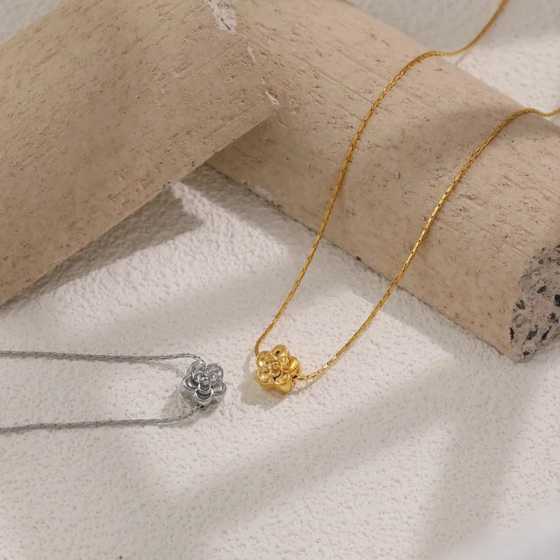 Ins Style Fashion Lucky Peach Blossom Titanium Steel Pendant Gold Color Women's Necklace Bohemian Pattern