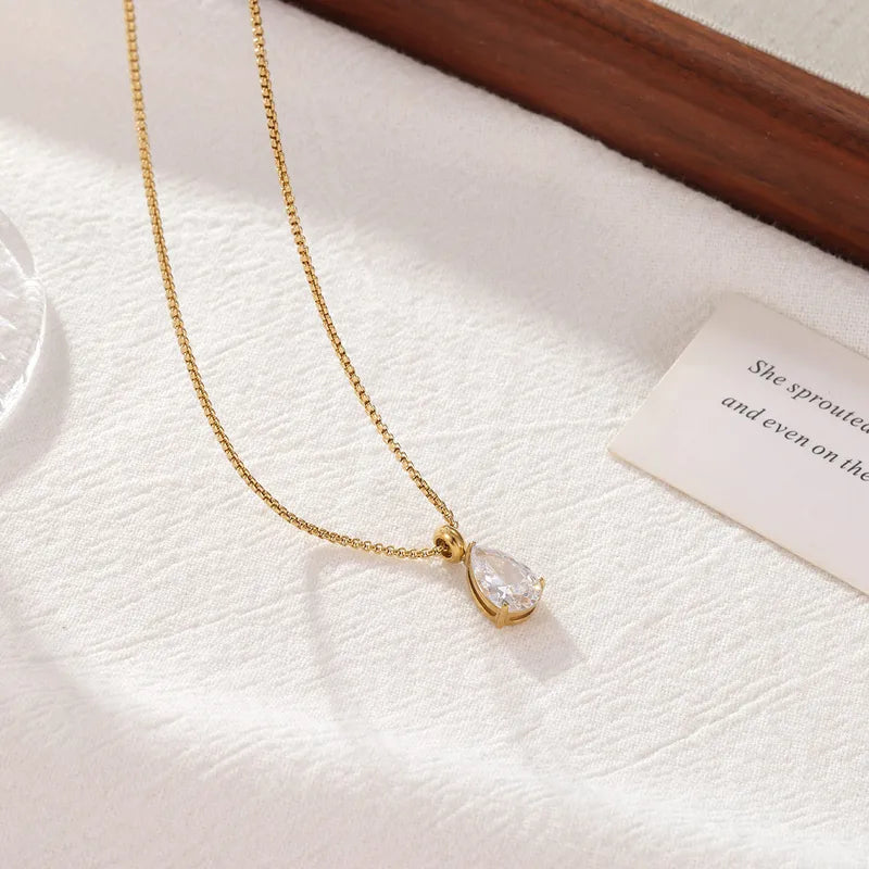 Ion Plating (IP) 16K Gold Real Gold Plated Water Droplets 304 Stainless Steel Vintage Style Shiny Waterproof Non Tarnish 304 Stainless Steel Pendant Necklace