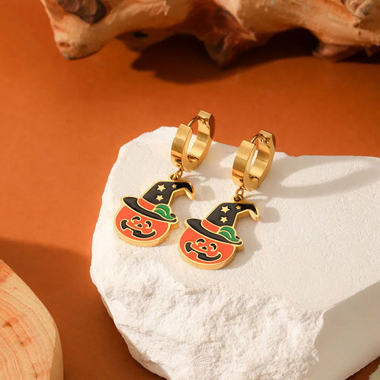 Ion Plating (IP) 18K Gold Plated Halloween Pattern 304 Stainless Steel Glam Luxurious Shiny Waterproof Non Tarnish Earrings