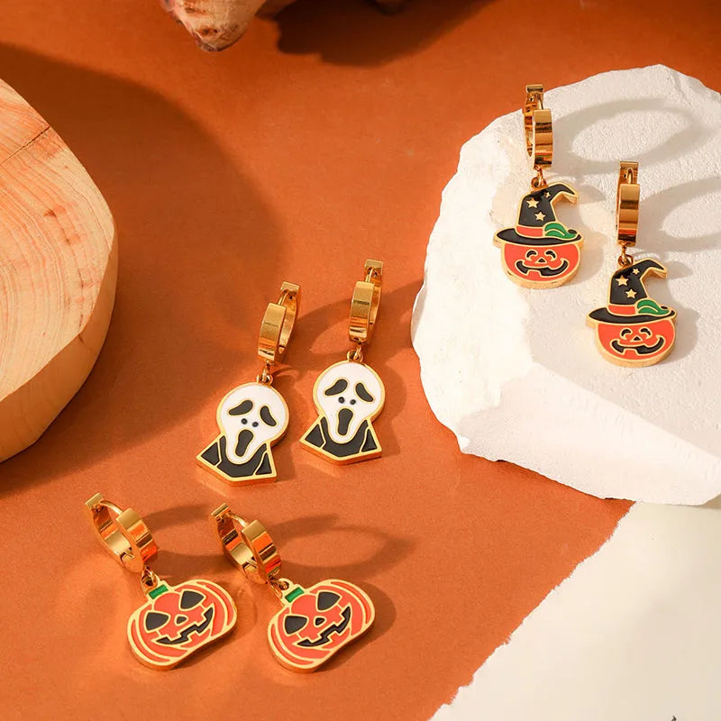 Ion Plating (IP) 18K Gold Plated Halloween Pattern 304 Stainless Steel Glam Luxurious Shiny Waterproof Non Tarnish Earrings