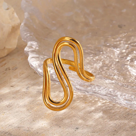 Ion Plating (IP) 18K Gold Plated Lines 304 Stainless Steel Casual Cute Simple Style Waterproof Non Tarnish Open Rings