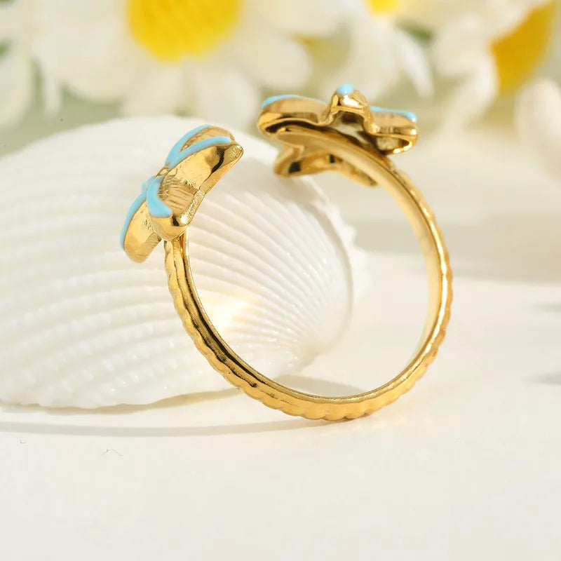 Ion Plating (IP) 18K Gold Plated Starfish 304 Stainless Steel Basic Vacation Beach Waterproof Non Tarnish Rings