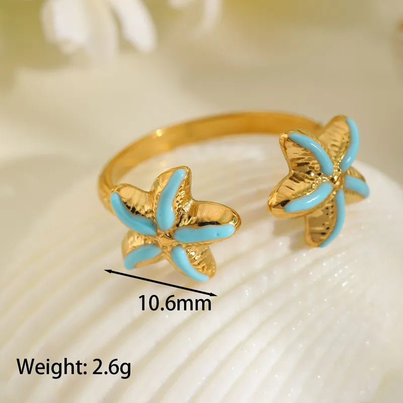 Ion Plating (IP) 18K Gold Plated Starfish 304 Stainless Steel Basic Vacation Beach Waterproof Non Tarnish Rings