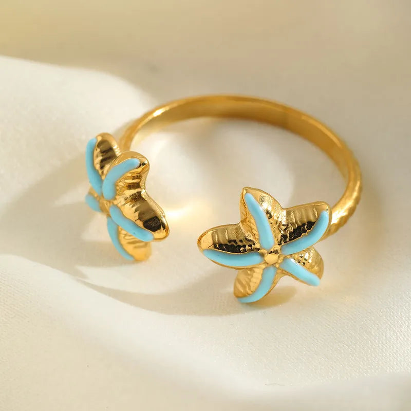 Ion Plating (IP) 18K Gold Plated Starfish 304 Stainless Steel Basic Vacation Beach Waterproof Non Tarnish Rings