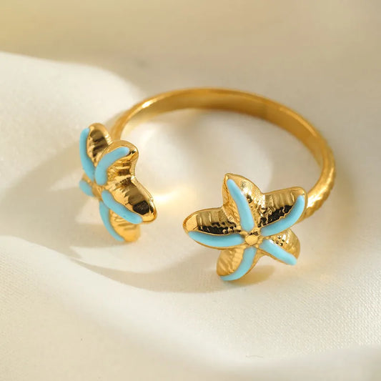Ion Plating (IP) 18K Gold Plated Starfish 304 Stainless Steel Basic Vacation Beach Waterproof Non Tarnish Rings