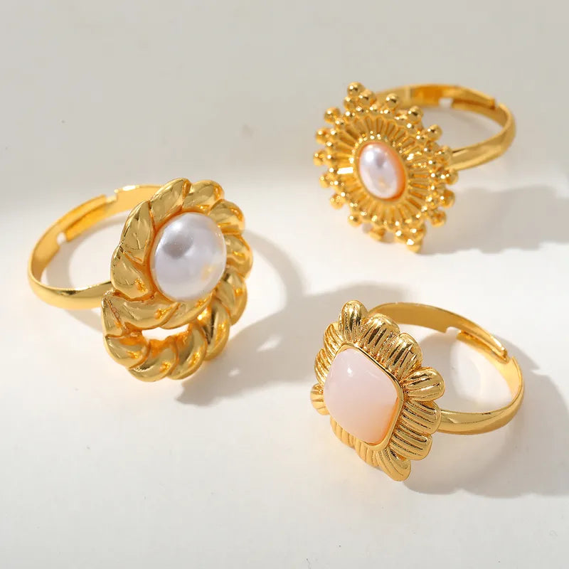 Ion Plating (IP) Real Gold Plated 18K Gold Geometric 304 Stainless Steel Cute Basic Simple Style Waterproof Non Tarnish Rings