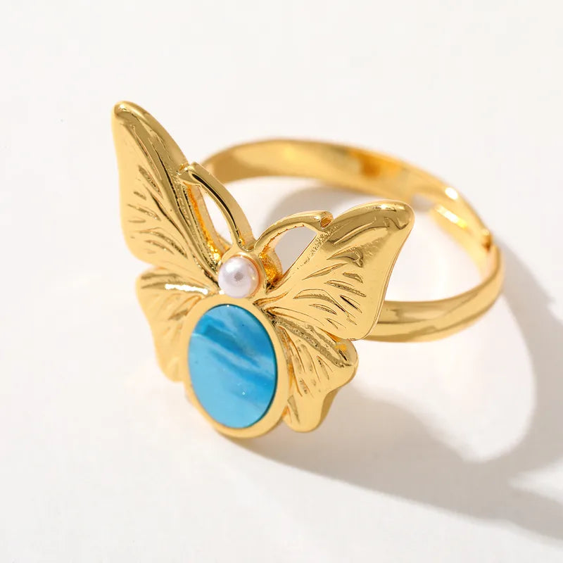 Ion Plating (IP) Real Gold Plated 18K Gold Geometric Butterfly 304 Stainless Steel Cute Basic Simple Style Waterproof Non Tarnish Rings