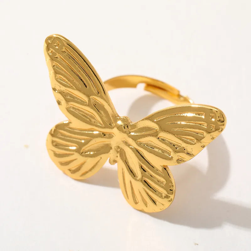 Ion Plating (IP) Real Gold Plated 18K Gold Geometric Butterfly 304 Stainless Steel Cute Basic Simple Style Waterproof Non Tarnish Rings