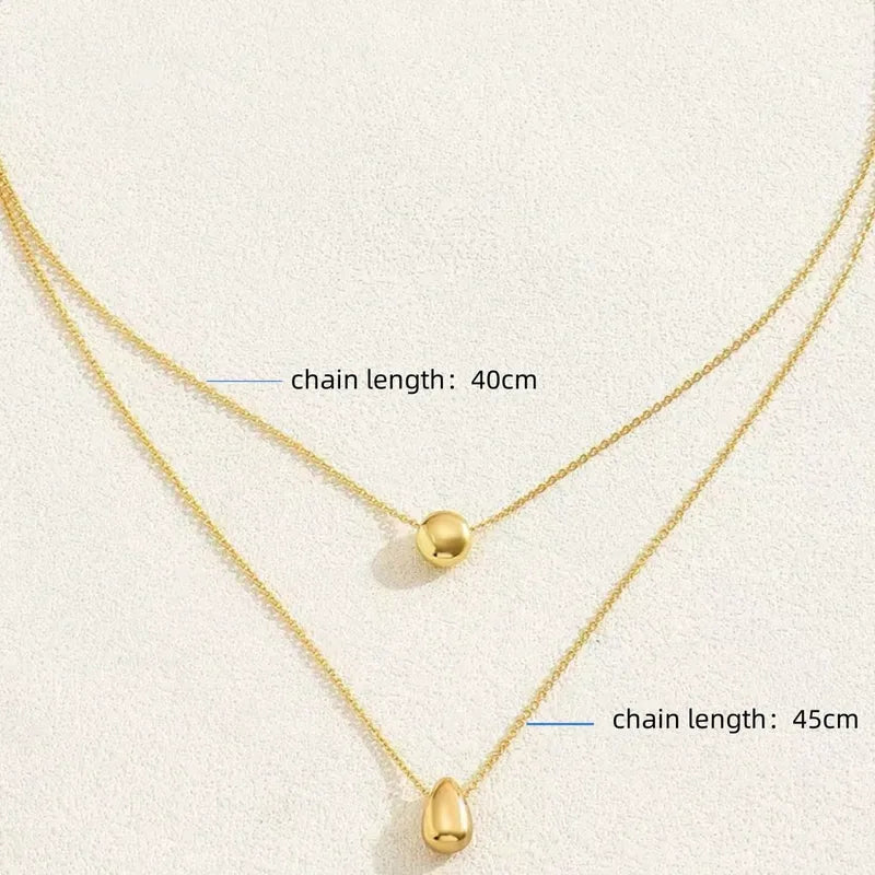 Ion Plating (IP) Real Gold Plated Water Droplets 304 Stainless Steel Simple Style Classic Style Commute Waterproof Non Tarnish 304 Stainless Steel Double Layer Necklaces