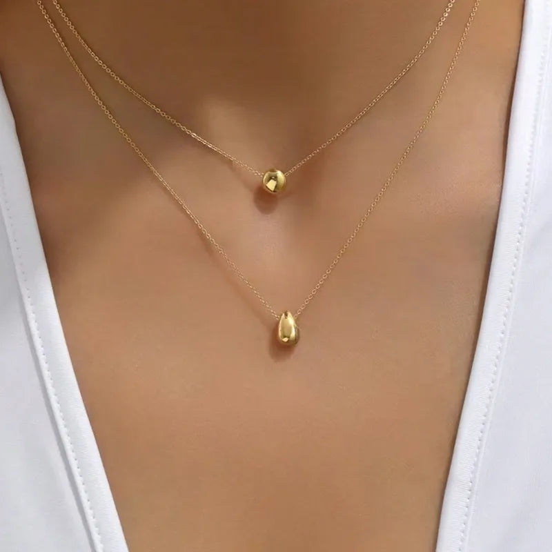 Ion Plating (IP) Real Gold Plated Water Droplets 304 Stainless Steel Simple Style Classic Style Commute Waterproof Non Tarnish 304 Stainless Steel Double Layer Necklaces