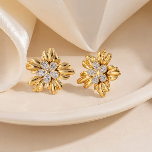 Irregular Flower Texture Zircon Titanium Steel Earrings Bohemian Women's Jewelry Simple