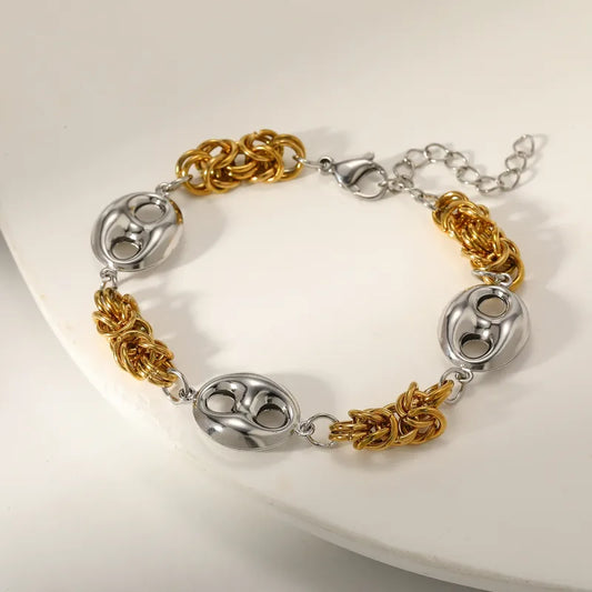 Irregular Geometric Vacuum Plating (In Furnace) 18K Real Gold Plated 303 Stainless Steel No Inlay Material Plated Lobster Clasp Handmade Chain Bracelet For Women