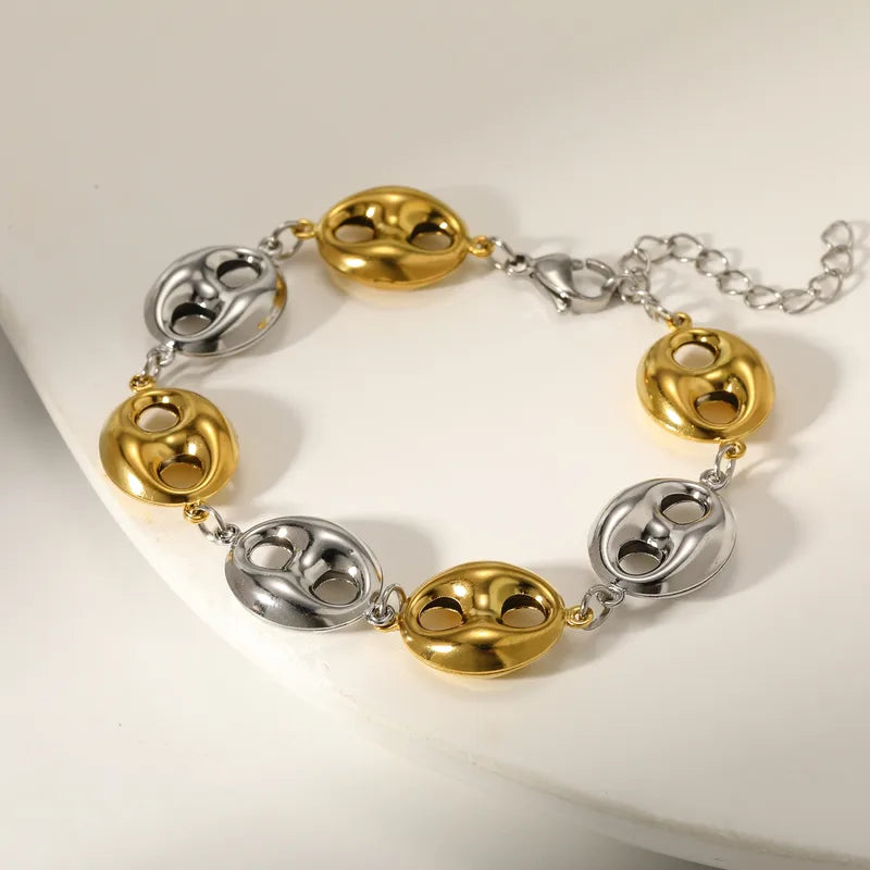 Irregular Geometric Vacuum Plating (In Furnace) 18K Real Gold Plated 303 Stainless Steel No Inlay Material Plated Lobster Clasp Handmade Chain Bracelet For Women