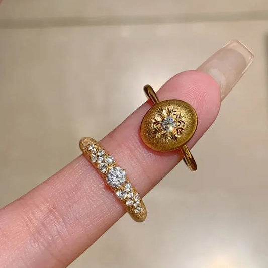 Italian Bucchi Style Frosted Carving Snowflake Vintage Ring Luxury Fashion Retro Wish Star Hexagram Women's Ring Jewelry Accessory