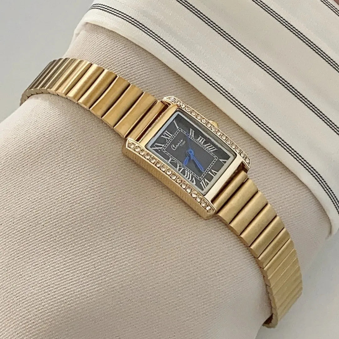 Ladies Square Diamond Embedded Watch Simple Luxury Bamboo Node Steel Band Quartz Wristwatch American Style Rectangular Dial