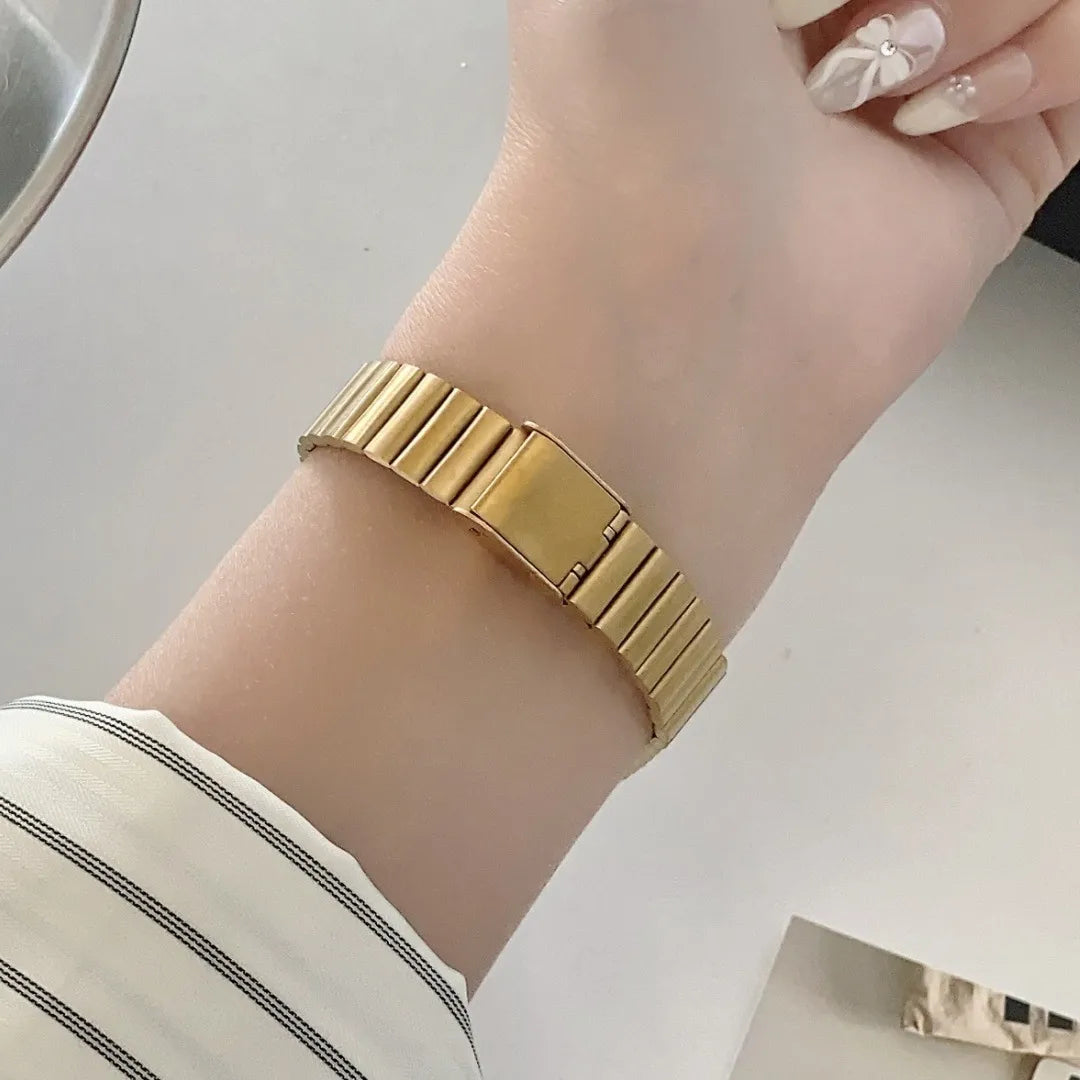 Ladies Square Diamond Embedded Watch Simple Luxury Bamboo Node Steel Band Quartz Wristwatch American Style Rectangular Dial