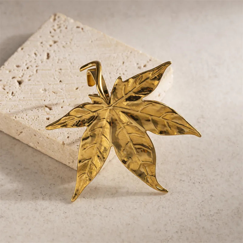 Leaf Shaped Stainless Steel 18K Gold Open Ring For Women Non Fading Fashionable Titanium Steel Ring Elegant Leaf Design Jewelry