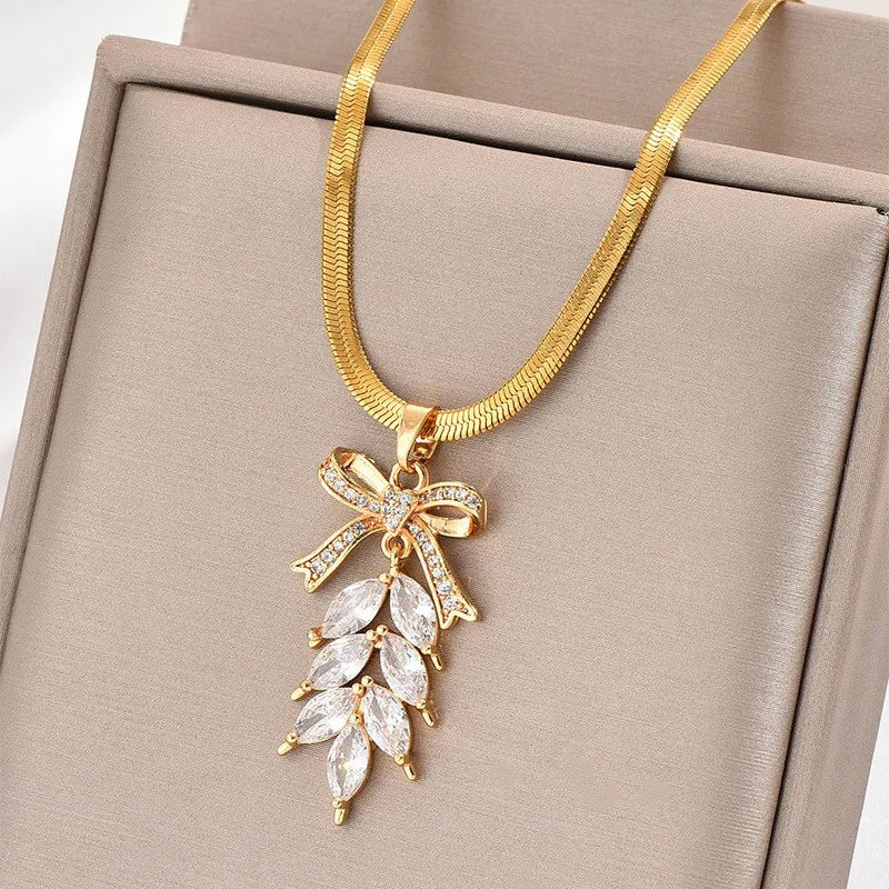 Light Luxury Bow Necklace New Hot Snake Bone Chain Wheat Spike Tassel Collarbone Chain Women's High-end Internet Celebrity Neck Chain