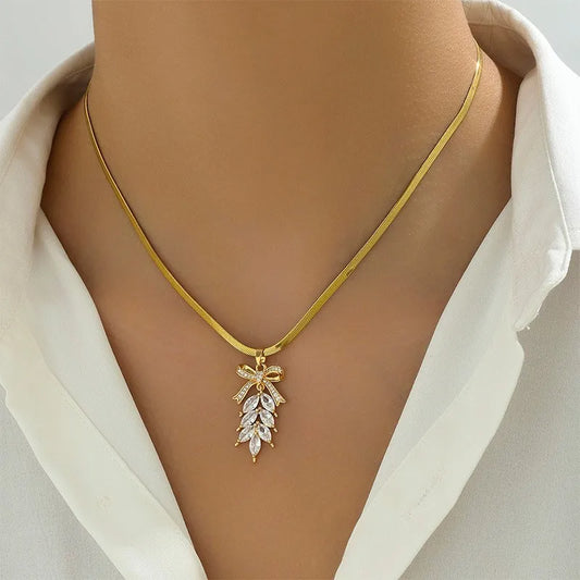 Light Luxury Bow Necklace New Hot Snake Bone Chain Wheat Spike Tassel Collarbone Chain Women's High-end Internet Celebrity Neck Chain