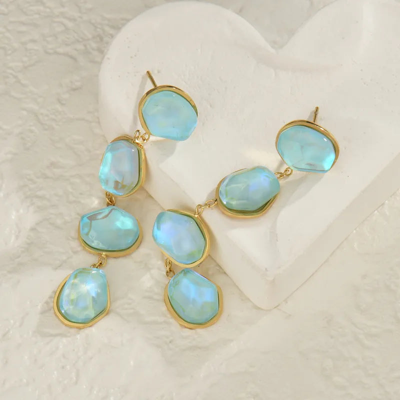 Long Tassel Earrings For Women, Stainless Steel Irregular Diamond Inlaid Black Geometric Crystal Hoops