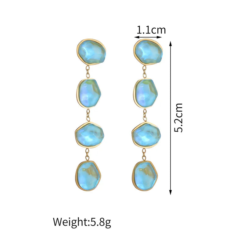 Long Tassel Earrings For Women, Stainless Steel Irregular Diamond Inlaid Black Geometric Crystal Hoops