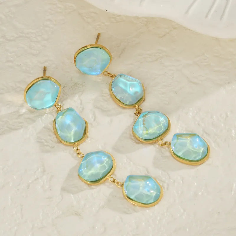 Long Tassel Earrings For Women, Stainless Steel Irregular Diamond Inlaid Black Geometric Crystal Hoops