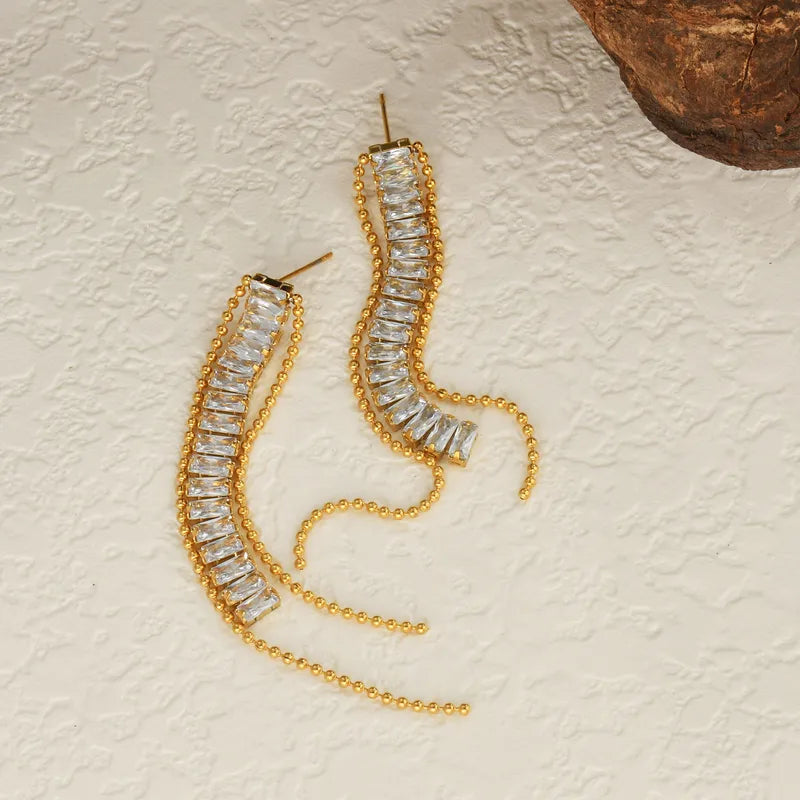 Long Titanium Steel Zircon Tassel Women's Earrings Simple Jewelry Accessories