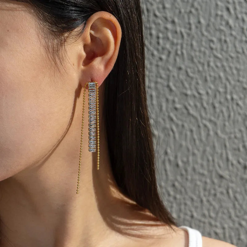Long Titanium Steel Zircon Tassel Women's Earrings Simple Jewelry Accessories