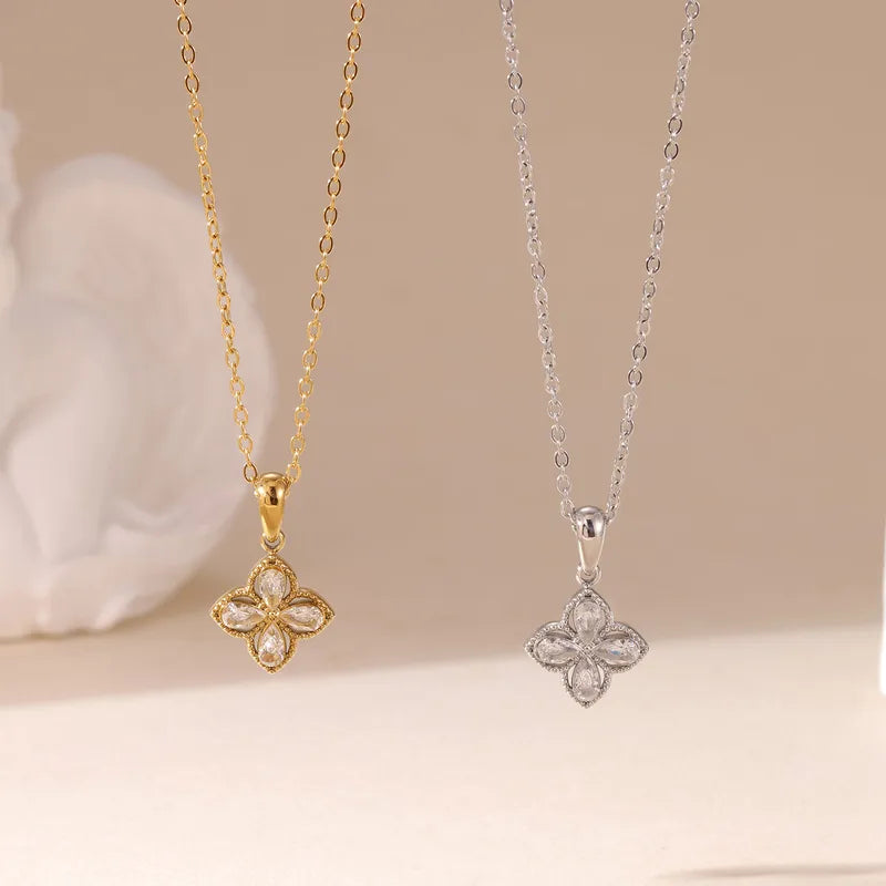 Lucky Four Leaf Clover Necklace Rotatable Design Zircon Flower Versatile Jewelry Popular Same As Model Titanium Steel Lobster Clasp