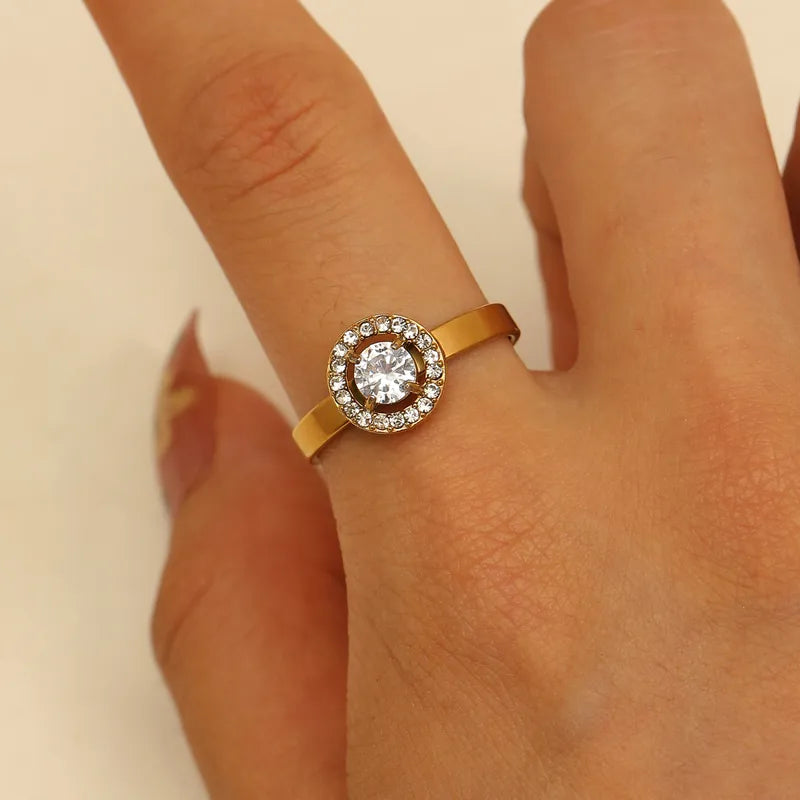 Luxurious Titanium Steel Open Ring For Women Elegant Waterdrop Shaped Zircon Ins Simple Versatile Gold Plated Geometric Ring