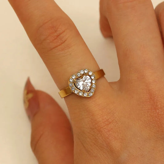 Luxurious Titanium Steel Open Ring For Women Elegant Waterdrop Shaped Zircon Ins Simple Versatile Gold Plated Geometric Ring)