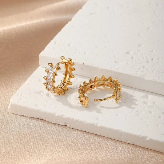 Luxury Circular Style Inlaid With Synthetic Zircon 316 Stainless Steel Material Stylish Versatile Clip-On Earrings In Stock