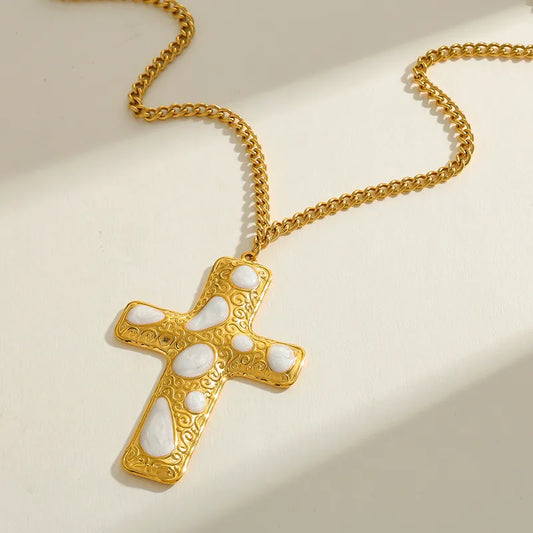Luxury Design 18K Gold Plated Stainless Steel Cross Pendant Necklace Women's Casual Romantic Commute Jewelry Cable Chain (Copy)
