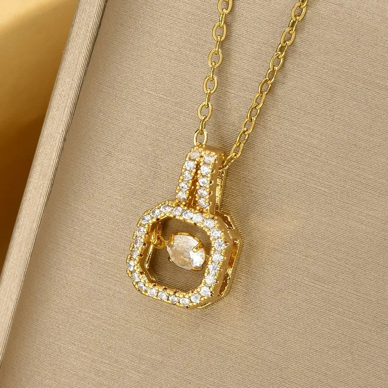 Micro Inlaid Square Necklace For Women Fashion Sexy Super Shiny Collarbone New Internet Celebrity Same Style Exquisite Elegant Versatile Jewelry 316 Stainless Steel